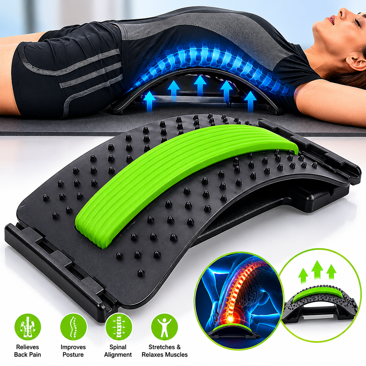 Adjustable Back Stretcher & Lumbar Support | 3-Level Posture Corrector