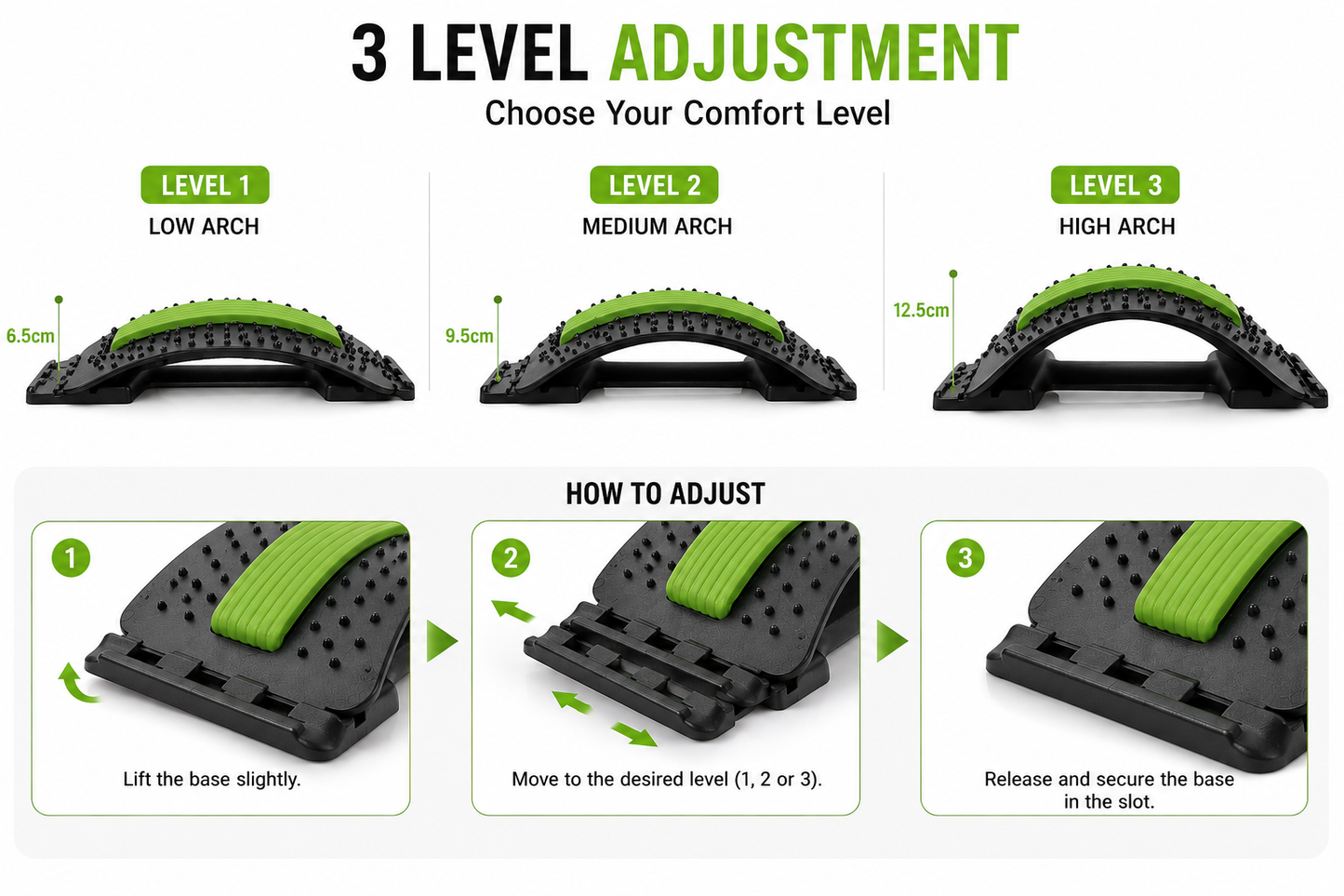 Adjustable Back Stretcher & Lumbar Support | 3-Level Posture Corrector