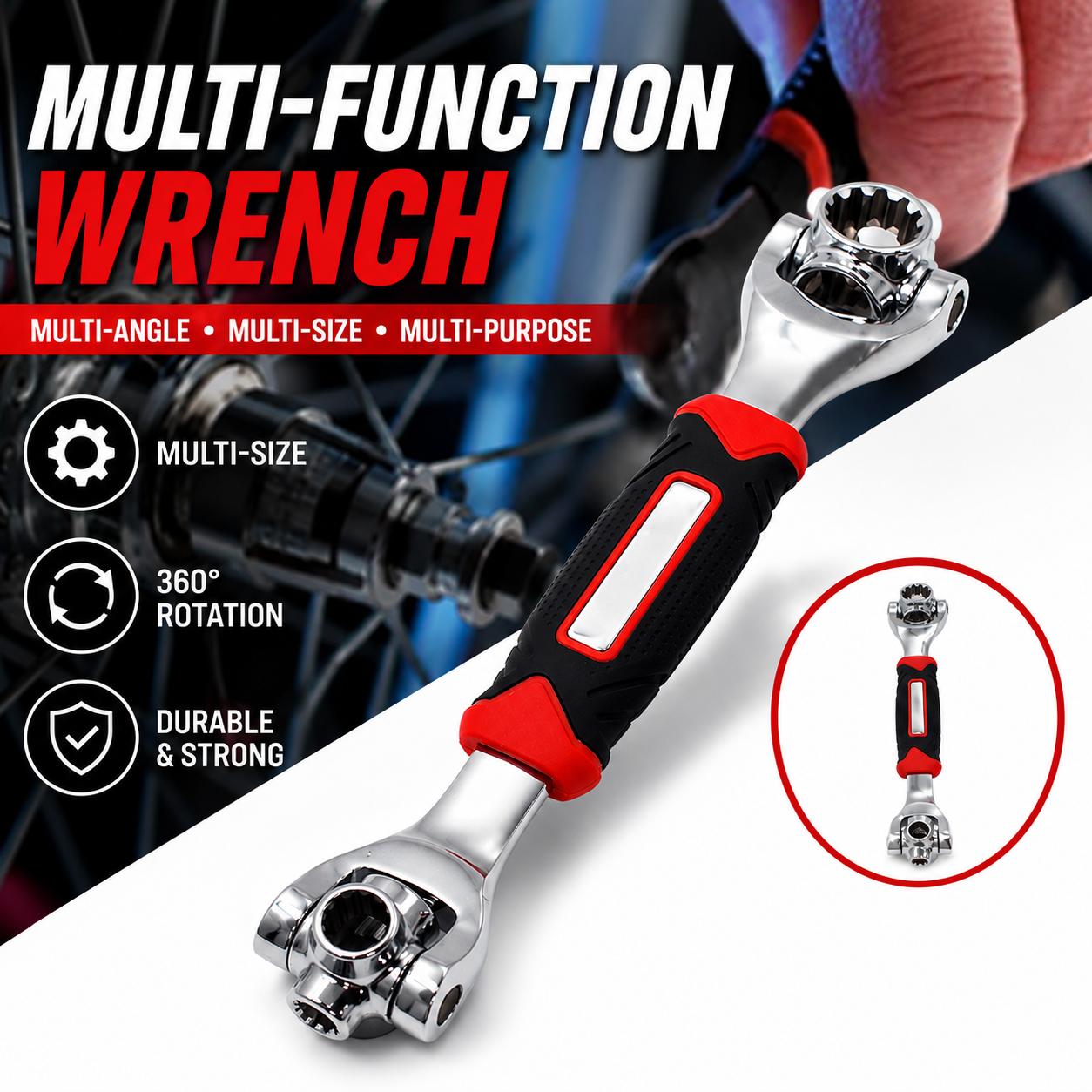 Multi-Function Universal Wrench | 360° Rotating Multi-Size Tool