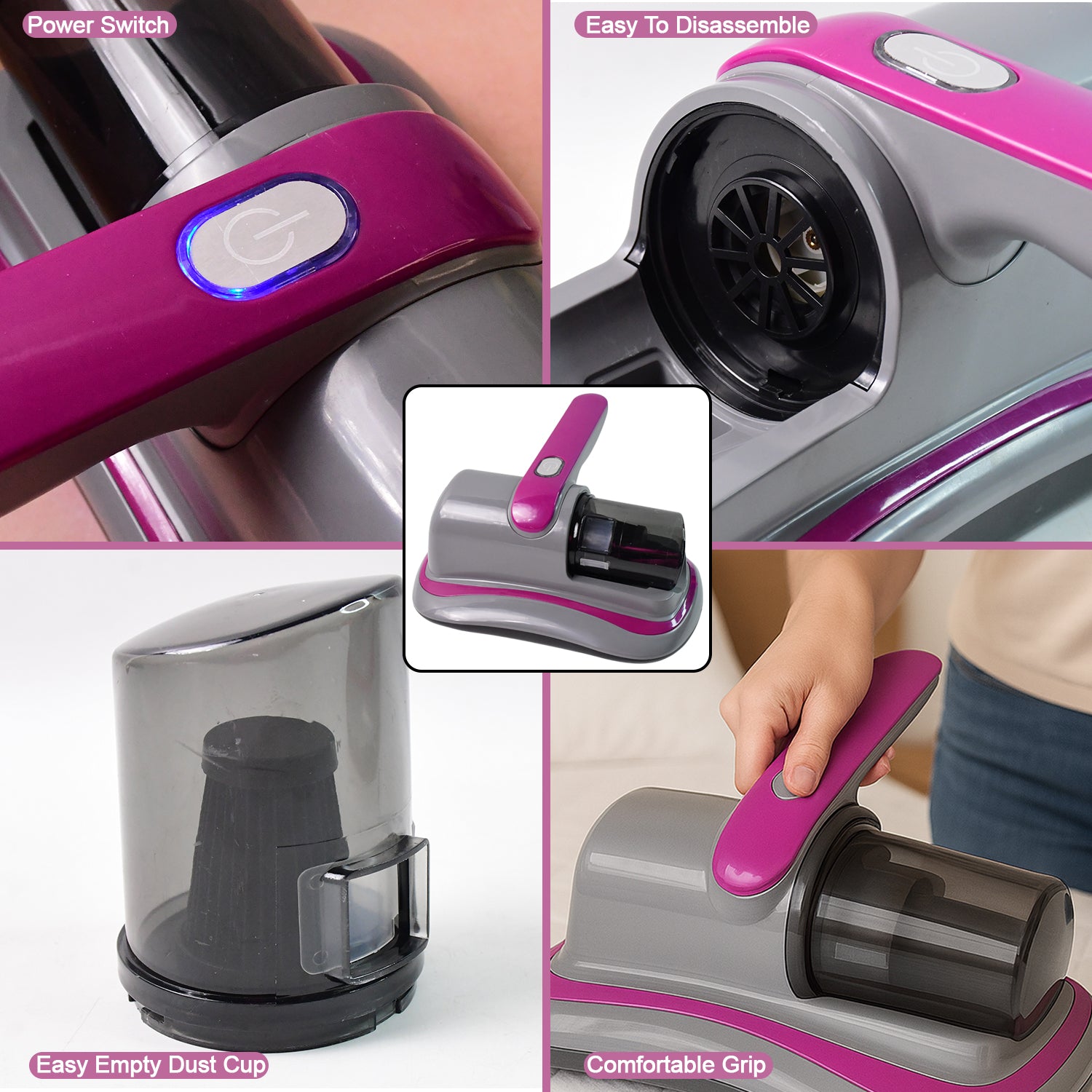 0227 Powerful Suction Portable Handheld Vacuum Cleaner - Low Noise Vacuum Cleaner For Bed - Cordless Vacuum Cleaner For Car Seat Crevices Pillows Mattresses Sofas Wireless Anti Dust And Mite Cleaner