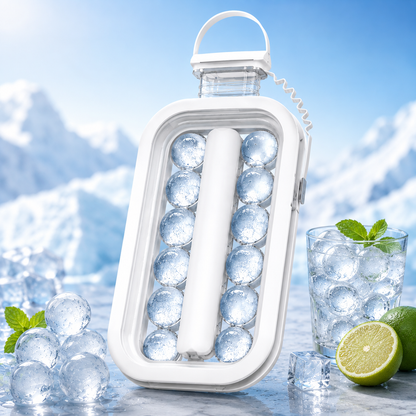 2-in-1 Foldable Ice Ball Maker Bottle with Lid – 14 Ice Cube Mold Tray for Cooling Drinks, Camping & Outdoor Use